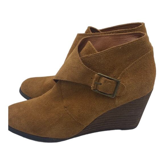 Lucky Brand Sumarah Ankle Booties Brown Suede 3" Wedge Heel Shoe Boot sz 10 - Picture 2 of 10